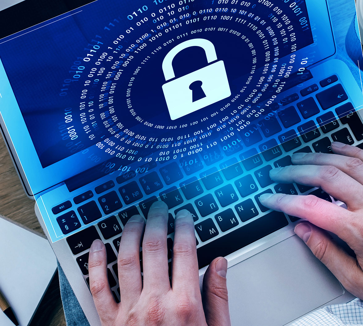 Cybersecurity lock and binary code representing Ultima Ratio data protection